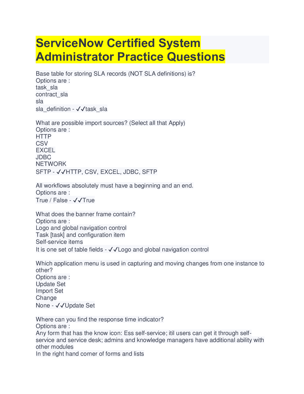Preview image for ServiceNow Certified System Administrator Practice Questions(QUESTIONS&ANSWERS)